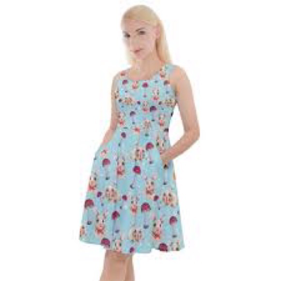 Adorable Blue Dress with Bunny and Mushroom Print - Picture 4 of 5